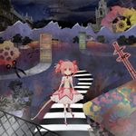  bow choker gloves hair_bow hair_ribbon kaname_madoka kneehighs magical_girl mahou_shoujo_madoka_magica no_nose pink_eyes pink_hair puffy_sleeves ribbon shoes short_twintails solo suikka surreal twintails white_gloves white_legwear witch's_labyrinth 
