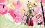  absurdres aiming beret blonde_hair boots brown_legwear cake candle candy chocolate chocolate_bar cookie corset cover cream crease detached_sleeves doughnut drill_hair dual_wielding dvd_cover food fruit gun hair_ornament hair_ribbon hairpin hat highres holding kaname_madoka kishida_takahiro knee_boots lollipop long_hair magical_girl magical_musket mahou_shoujo_madoka_magica multiple_girls non-web_source official_art one_eye_closed pastry pink_hair pleated_skirt popsicle puffy_sleeves reference_work ribbon rifle scan school_uniform short_twintails skirt strawberry striped striped_legwear sweets thighhighs tomoe_mami twin_drills twintails vertical-striped_legwear vertical_stripes weapon whipped_cream yellow_eyes zettai_ryouiki 