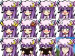  :&lt; bad_id bad_pixiv_id banned_artist bespectacled blush book closed_eyes crescent expressions faceset gakuen_handsome glasses hat injury kagami_renji kisaragi_zwei o_o open_mouth parody patchouli_knowledge purple_eyes purple_hair reading smile solo sweatdrop tears touhou 