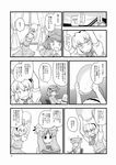  akase_rai alice_margatroid book capelet comic dish greyscale hair_bobbles hair_ornament hat highres kawashiro_nitori long_hair monochrome multiple_girls patchouli_knowledge sitting sweat touhou translated 