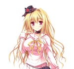  artist_request blonde_hair breasts fang hat ikemori_haruka kei-ten large_breasts long_hair mini_hat mini_top_hat red_eyes school_uniform shirt simple_background skirt smile solo tachi-e taut_clothes taut_shirt top_hat very_long_hair 
