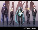  green_hair guitar hatsune_miku kagamine_len kagamine_rin kaito meiko musical_instrument suit twin_tails twins vocaloid 