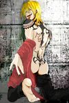  1boy ass blonde_hair gunji looking_at_viewer looking_back male male_focus open_mouth solo tattoo togainu_no_chi tongue_out 