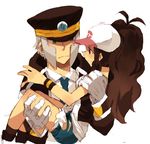  1girl baseball_cap brown_hair carrying hat nobori_(pokemon) pokemon pokemon_(game) pokemon_bw princess_carry puddingpudding touko_(pokemon) white_hair 