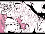  alice_margatroid blush food kirisame_marisa letterboxed monochrome multiple_girls pink_background pocky pocky_kiss shared_food touhou touya_(the-moon) yuri 