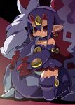  biting boots desco_(disgaea) disgaea highres horns makai_senki_disgaea_4 panties plump purple_footwear solo tail underwear zankuro 