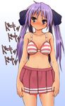  blue_eyes blush bra kagami_hiiragi lucky_star naz purple_hair school_uniform schoolgirl translation_request twin_tails 