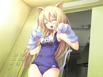  blonde eyes_closed kemonomimi kitty_paws long_hair mizugi nekomimi school_uniform sukumizu tagme tail 