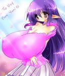  blush breasts cleavage dress gigantic_breasts long_hair petals princess purple_hair solo yant 