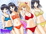  arms_up bikini black_hair blonde blue_eyes brown_eyes dutch_angle innertube mizugi sawachika_eri school_rumble side-tie_bikini suou_mikoto takano_akira tankini tsukamoto_tenma twin_tails waki 