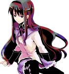  910 akemi_homura argyle argyle_legwear black_hair black_legwear hairband jitome long_hair magical_girl mahou_shoujo_madoka_magica pantyhose pleated_skirt purple_eyes ribbon skirt solo 