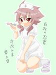  1boy crossdress crossdressing full_body inazuma_eleven inazuma_eleven_(series) kirigakure_saiji lowres male_focus mukuro11696 nurse pink_hair red_eyes solo syringe trap 