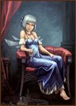  barefoot blue_hair cirno dress fairy feet glass realistic ribbon shinra_(artist) touhou wings 