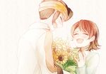  1girl bad_id bad_pixiv_id bouquet brown_hair closed_eyes endou_mamoru flower headband inazuma_eleven inazuma_eleven_(series) inazuma_eleven_go jacket jewelry kino_aki maico_(a218) ring short_hair sunflower tears wedding_band 