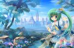  aqua_eyes blue building castle daisy daiyousei day fairy flower green_hair hair_flower hair_ornament light_rays nature panties river scenery side_ponytail sky solo stone striped striped_panties sunbeam sunlight thighhighs touhou tree underwear wings wrist_cuffs zhandou_greymon 