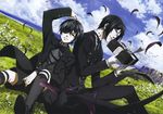  ciel_phantomhive kuroshitsuji ocean sebastian_michaelis sky 