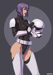  belt breasts dmitrys ghost_in_the_shell ghost_in_the_shell_stand_alone_complex gloves helmet kusanagi_motoko large_breasts leotard lips purple_hair red_eyes short_hair shoulder_pads solo star_wars stormtrooper thighhighs 