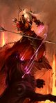  animal blonde_hair blood_elf chain druid fire glowing glowing_eyes green_eyes male_focus polearm sandara spear warcraft warlock_(warcraft) weapon world_of_warcraft 