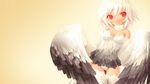  angel feathers harpy high_res red_eyes shigatake solo wallpaper white_hair wings 