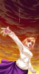  arcueid_brunestud blonde_hair highres long_skirt miyai_sen purple_skirt red_eyes short_hair skirt sky solo star_(sky) starry_sky sweater translated tsukihime turtleneck 