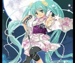  green_hair hatsune_miku kimono microphone tagme twin_tails vocaloid 