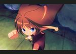  antennae blue_eyes brown_hair bug chaba cockroach dress gokicha insect letterboxed long_hair minigirl mouth_hold personification running solo tom_(drpow) 