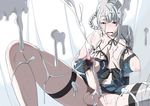  bandages braid breastless_clothes breasts breasts_apart bukkake cum ejaculation flower gloves hair_flower hair_ornament kaine_(nier) large_breasts legs long_legs masturbation newhalf nier nier_(series) penis pov_facial sagging_breasts shin'ya_(shin'yanchi) silver_hair solo testicles thighs 