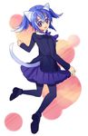  apupu blue_hair cat_tail hair_clip kemonomimi nekomimi purple_eyes school_uniform skirt smile tagme tail tights twin_tails 