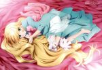  absurdres barefoot bed_sheet blonde_hair feet gosick green_eyes highres legs long_hair looking_at_viewer lying megami non-web_source official_art on_side scan solo tanaka_seiki very_long_hair victorica_de_blois 