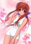  absurdres antenna_hair bow brown_eyes brown_hair clannad furukawa_sanae highres long_hair one-piece_swimsuit school_swimsuit solo swimsuit third-party_edit very_long_hair white_school_swimsuit white_swimsuit 