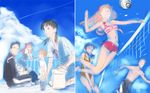  aida_kensuke asuka_langley ball beach_volleyball bikini bikini_top black_hair blue_eyes cloud horaki_hikari jump mizugi neon_genesis_evangelion nishieda orange_hair rooftop school_uniform shorts sketch sky suzuhara_touji volleyball 