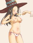  breast_lift breast_squeeze breasts bust_cup doctor_magus hat kasuga_yukihito large_breasts nipples panties sekaiju_no_meikyuu solo topless underwear witch_hat 
