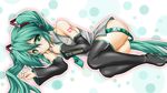  aqua_hair bare_shoulders boots detached_sleeves green_eyes hatsune_miku highres long_hair lying nail_polish necktie no_pants on_side roura solo thigh_boots thighhighs twintails very_long_hair vocaloid 