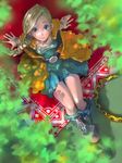  bianca blonde_hair blue_eyes boots borongo bracelet braid dragon_quest dragon_quest_v dress from_above hair_over_shoulder highres jewelry long_hair pomodorosa solo 