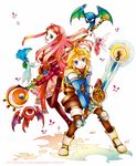  1girl blonde_hair blue_eyes eyeball fairy final_fantasy final_fantasy_tactics_advance highres long_hair marche_radiuju pink_hair pizza_cutter_sword ritz_malheur sakura_shima_aki 