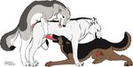  barkwoof bite canine dog doggy_position doggystyle eyes_closed fellatio feral feral_on_feral from_behind gay group group_sex male mammal oral oral_sex penis plain_background sex threesome tongue white_background 