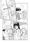  1girl apron blush child closed_eyes comic couple greyscale hetero if_they_mated long_hair macross macross_frontier monochrome poking ponytail sanami saotome_alto sheryl_nome translated 