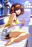  barefoot brown_eyes brown_hair diarrhea ribbons scat sea suzumiya_haruhi suzumiya_haruhi_no_yuuutsu tears wet 