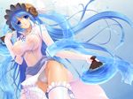  areolae blue_hair breasts cameltoe fan hat horns impossible_shirt large_breasts long_hair luminous_arc luminous_arc_2 luna_(luminous_arc) lunaluna nakano_sora nautilus_(animal) nipples oppai pantsu sash see_through thighhighs transparent_clothing very_long_hair wet_clothes 