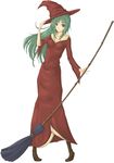  broom duel_monster green_hair hat long_hair mystical_sand pantyhose shintani_tsushiya simple_background solo white_background witch_hat yuu-gi-ou 