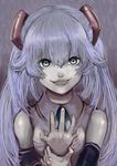 blue_eyes blue_hair crazy crazy_eyes crazy_smile detached_sleeves grey_eyes hatsune_miku long_hair naughty_smile tie twin_tails vocaloid 