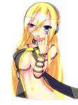  :p blonde_hair blue_eyes breasts female girl headphones lily lily_(vocaloid) nipples oneliner tongue tongue_out vocaloid 