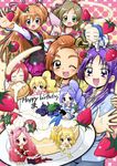  angel aono_miki birthday blueberry cake chibi cure_berry cure_passion cure_peach cure_pine eyelashes food fresh_precure! fruit futari_wa_precure_splash_star half_updo higashi_setsuna houjou_hibiki hyuuga_saki instrument kiryuu_kaoru kiryuu_michiru magical_girl minamino_kanade mishou_mai momozono_love multiple_girls no_choker precure strawberry suite_precure teio trumpet two_side_up yamabuki_inori 