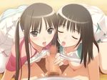  2girls blush cg eroge fault!! fellatio group_sex pettanko saeki_ai sex sugiyama_mio threesome tony twin_tails 