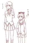  jikasei long_hair mahou_shoujo_madoka_magica miki_sayaka monochrome multiple_girls sakura_kyouko school_uniform translated 