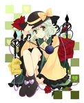  bad_id bad_pixiv_id blush coco_(119267104) eyeball flower green_eyes green_hair hat highres komeiji_koishi panties red_flower red_rose rose short_hair silver_hair skirt smile solo sun_hat third_eye touhou underwear yellow_flower yellow_rose 