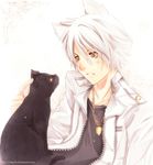  bishonen black black_fur cat cat_ears clothing feline fur hair jacket male mammal necklace plain_background shirt white white_background white_clothing white_hair white_theme yellow_eyes zaphk 