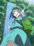  :d ;d anime_coloring backpack bag blue_eyes blue_hair blush chf finger_gun frills hair_bobbles hair_ornament hat kawashiro_nitori key one_eye_closed open_mouth pointing skirt smile solo touhou two_side_up 
