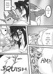  big_breasts blush breasts comic day_with_dna dragon english_text female greyscale growth hair huge_breasts male monochrome muscles open_mouth ryuakira sitting tail text 