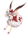  bad_id bad_pixiv_id bat_wings blue_hair dress hand_on_headwear open_mouth red_eyes remilia_scarlet simple_background solo takemori_shintarou touhou wings 